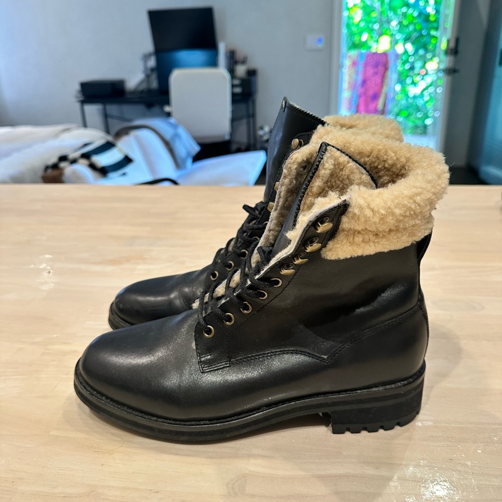 Men’s Polo Ralph Lauren Black Leather Boots with Shearling Lining- US 8